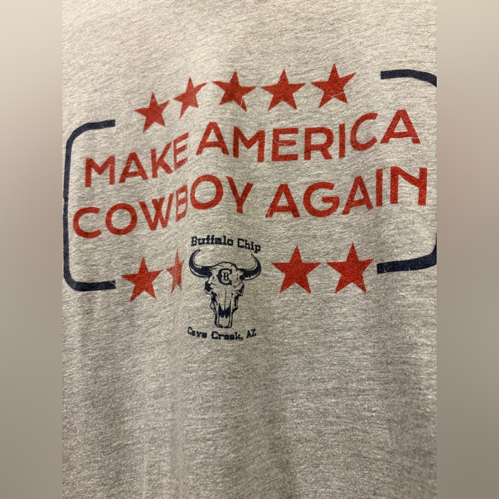 Men’s ’Make America Cowboy Again’, tee, Size XL. EUC, Buffalo Chip, Cave Creek